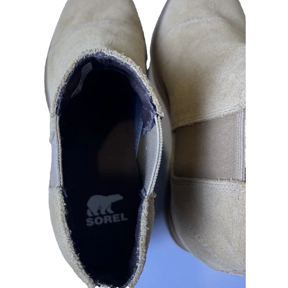 Sorel woman's Evie II Chelsea Size 8.5 Caribou Buff Gum Leather Waterproof Suede